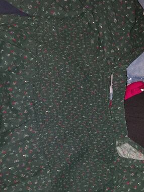 Old Navy Dark Forest Green Floral Smocked Top